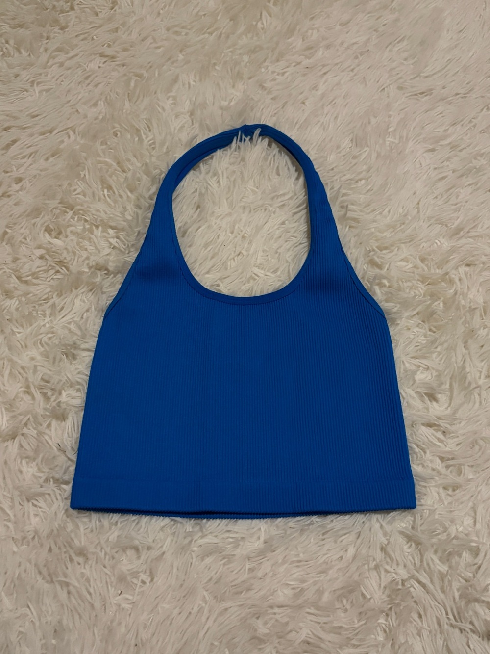 Cotton On Neon Blue Ribbed Cropped Halter Top